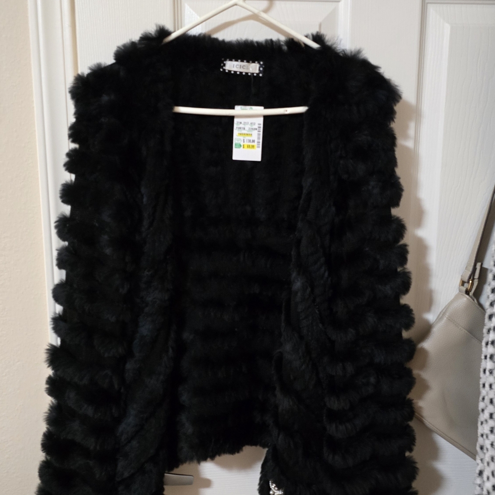 Black Faux Fur Teddy Jacket - Women's Cozy Open-Front Coat